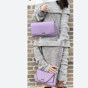 Kate Spade Laurel Way Greer Saffiano Crossbody Clutch Lilac Petal Purple Handbag